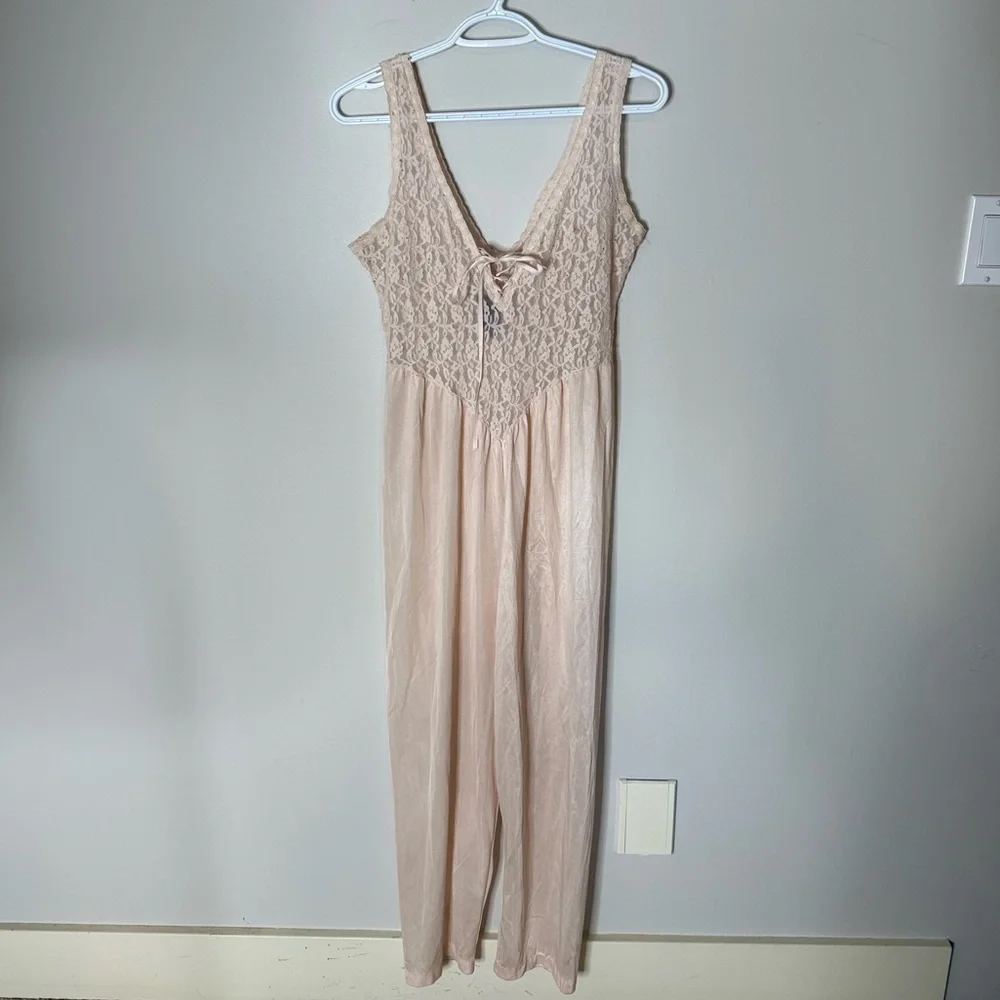 UNDERCOVER WEAR Vintage Pale Pink Boudoir Romper Jumpsuit Pants Slip Size Medium - Picture 3 of 12